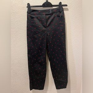 Super Cute Black & Red Hearts Capri length cigarette Pants S